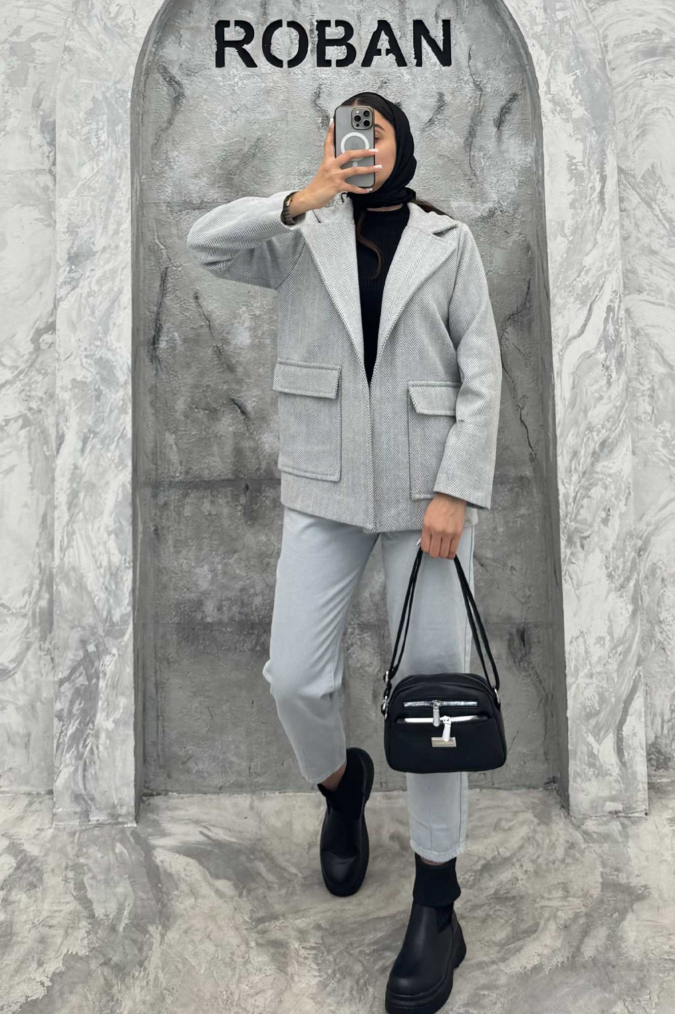 پالتو توییت پشمی  دو جیب پاکتی آنیدا