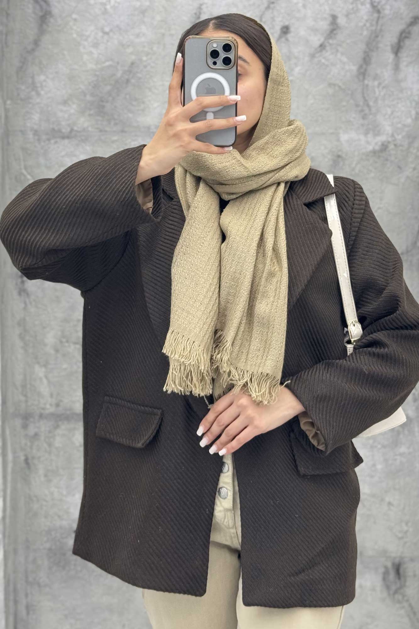 پالتو یقه انگلیسی توییت پشمی آستردار