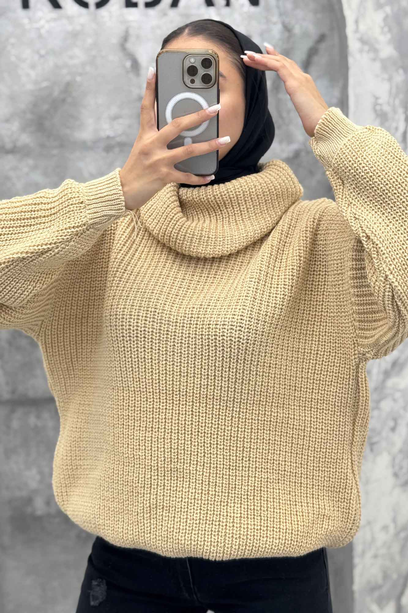 بلوز بافت یقه شل ساده بلند 