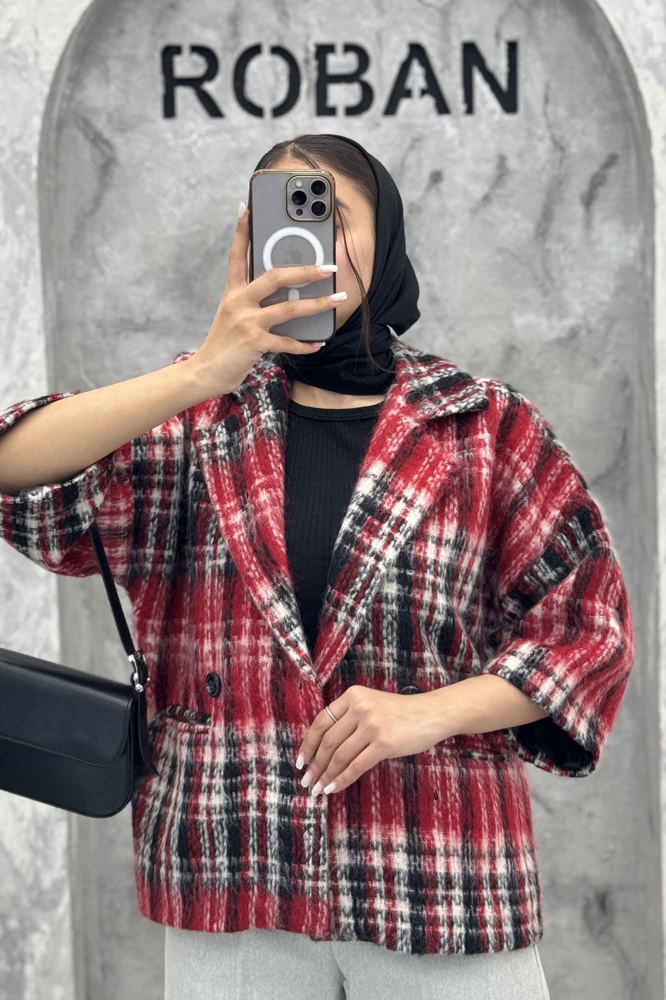 کت آستین سه رب توییت پشمی دو دکمه