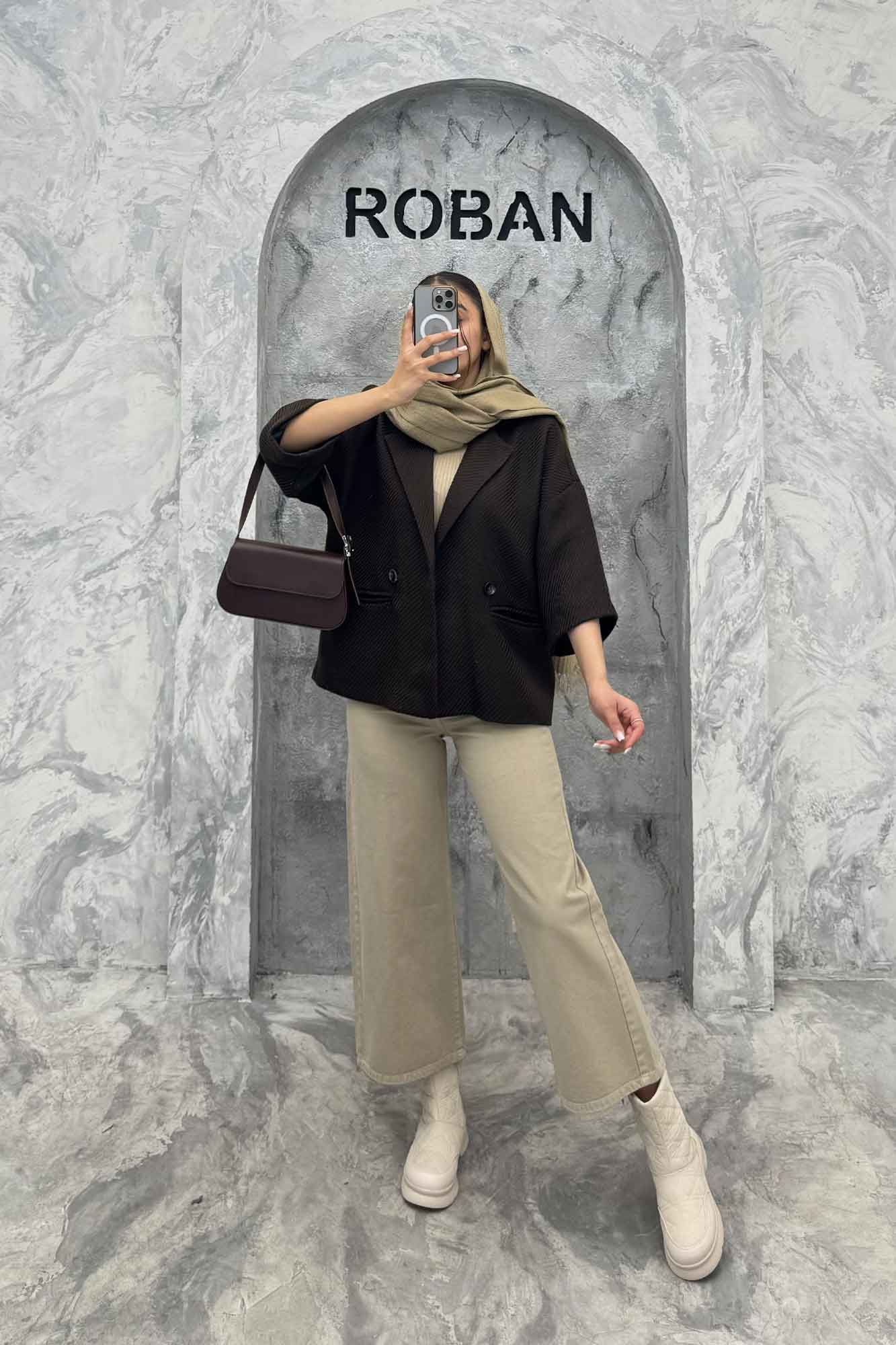 کت آستین سه رب توییت پشمی دو دکمه