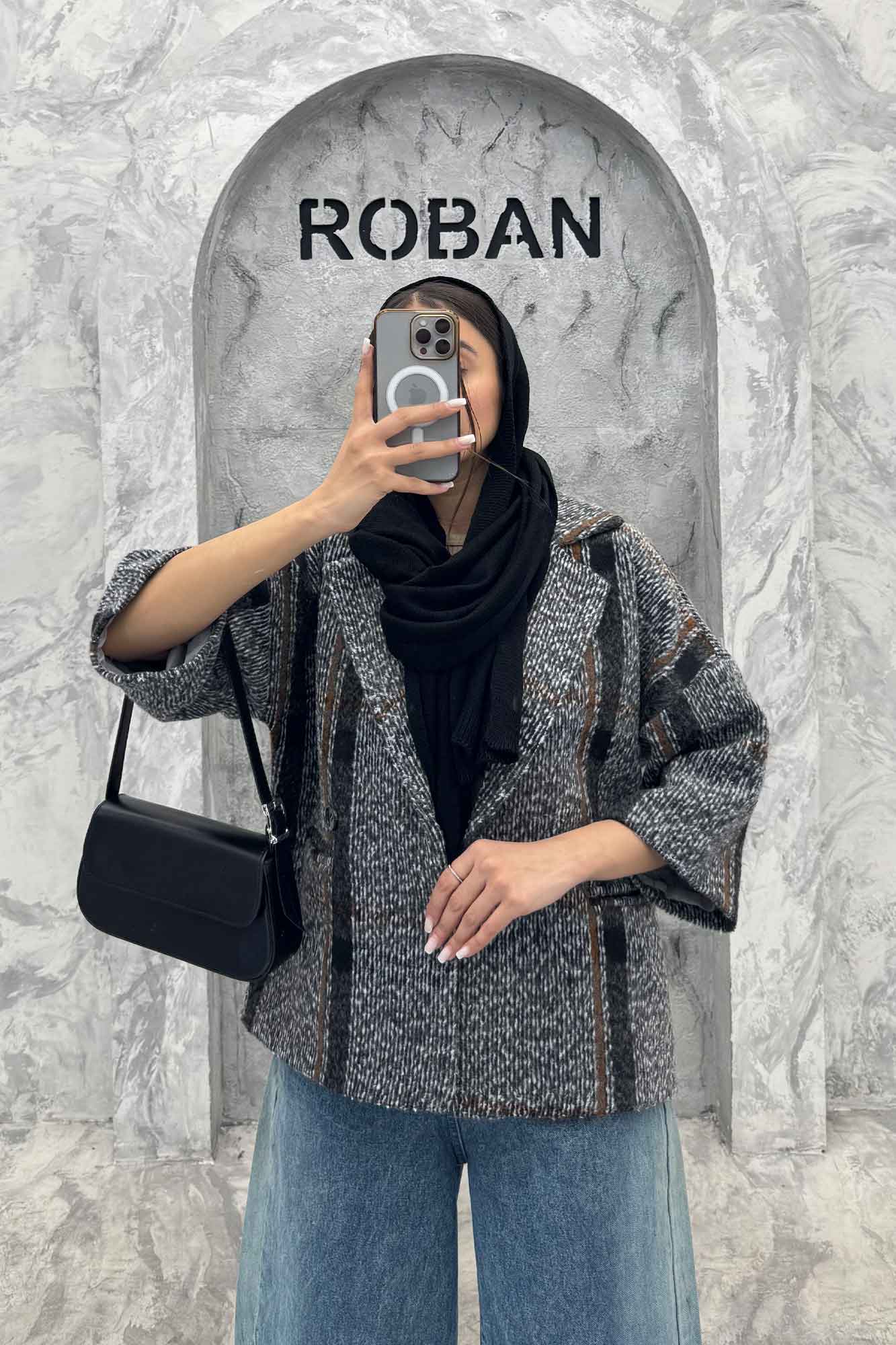 کت آستین سه رب توییت پشمی دو دکمه