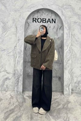 کت آستردار توییت پشمی تک دکمه توییتی