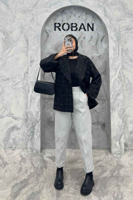 کت آستردار توییت پشمی تک دکمه توییتی