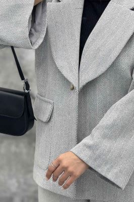 کت آستردار توییت پشمی تک دکمه توییتی