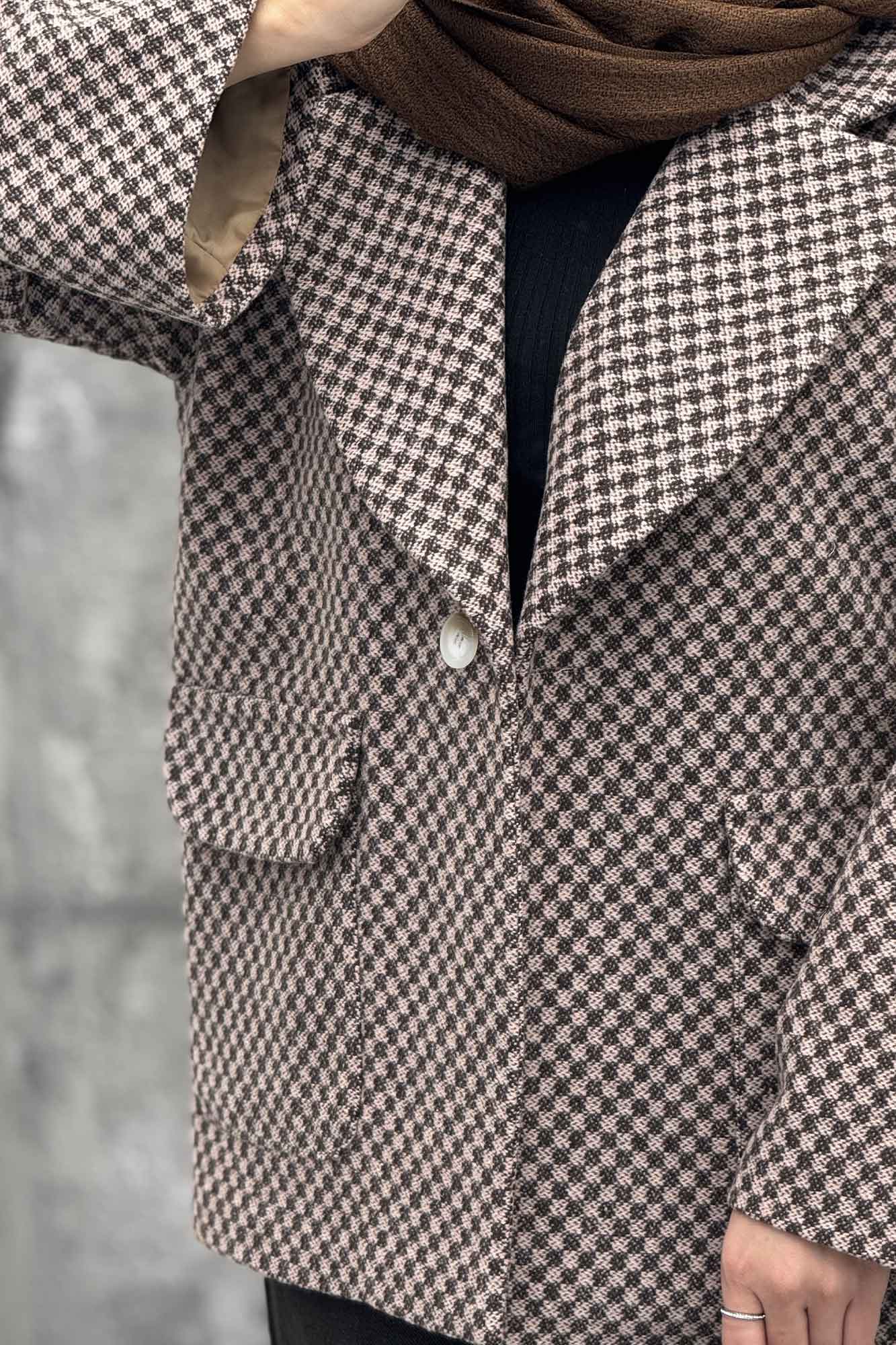 کت آستردار توییت پشمی تک دکمه توییتی