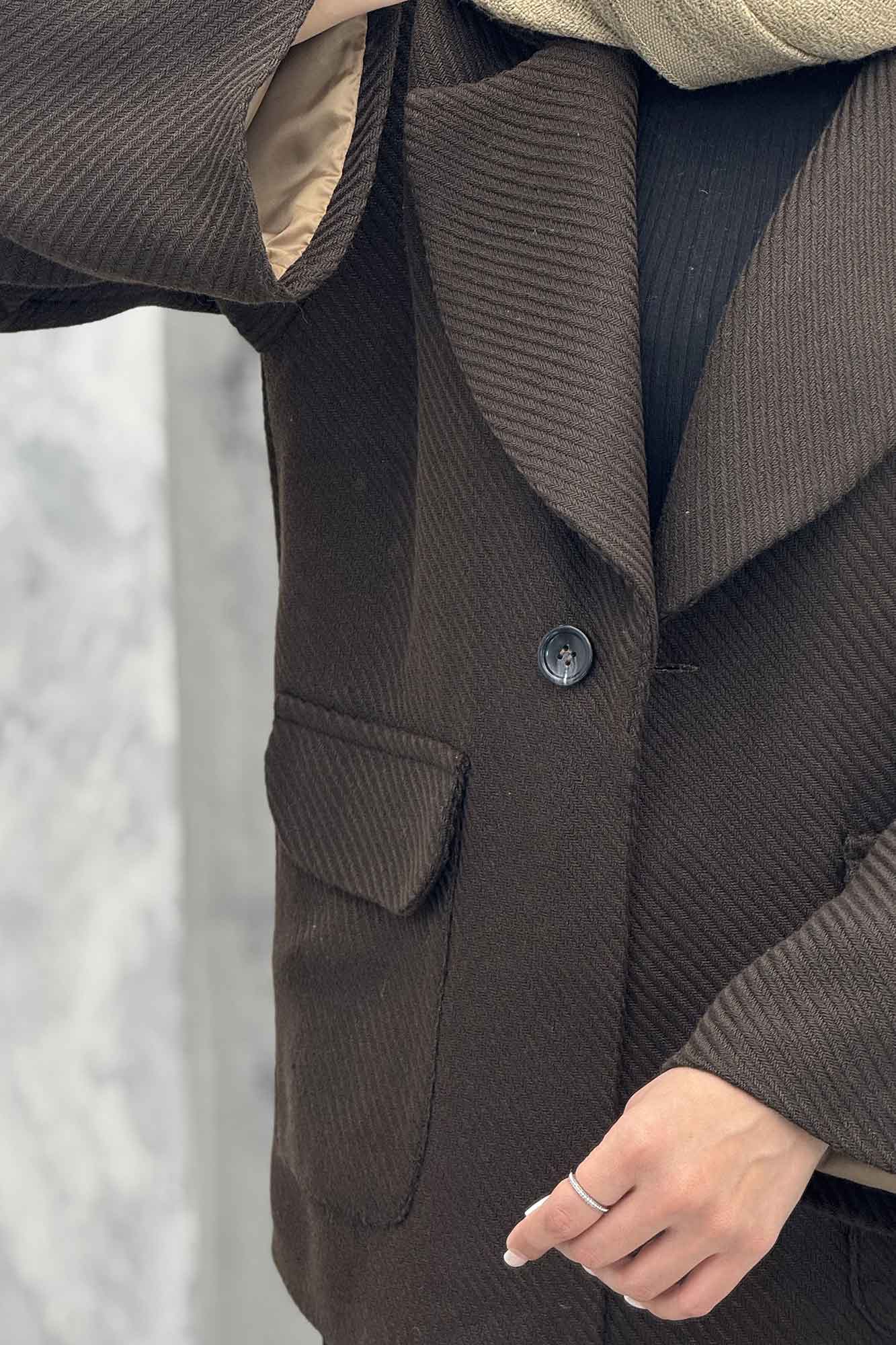 کت آستردار توییت پشمی تک دکمه توییتی