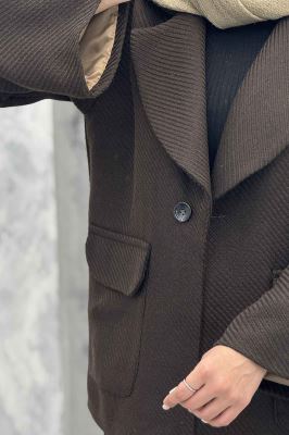 کت آستردار توییت پشمی تک دکمه توییتی