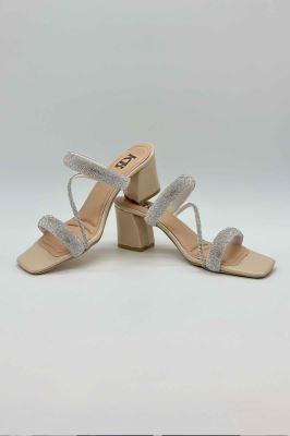 صندل پاشنه دار سه بند نگینی 