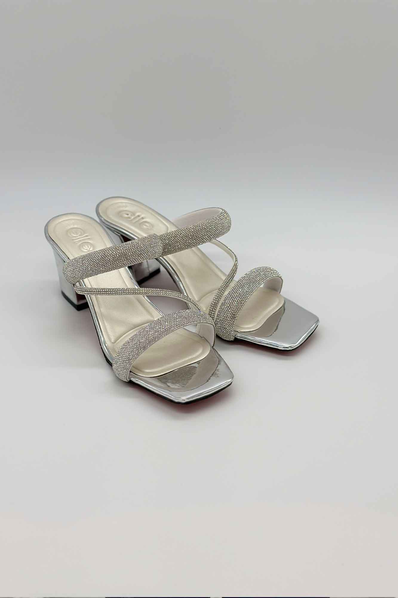 صندل پاشنه دار سه بند نگینی 