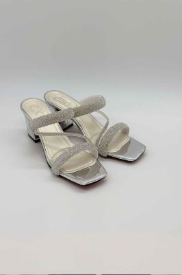 صندل پاشنه دار سه بند نگینی 