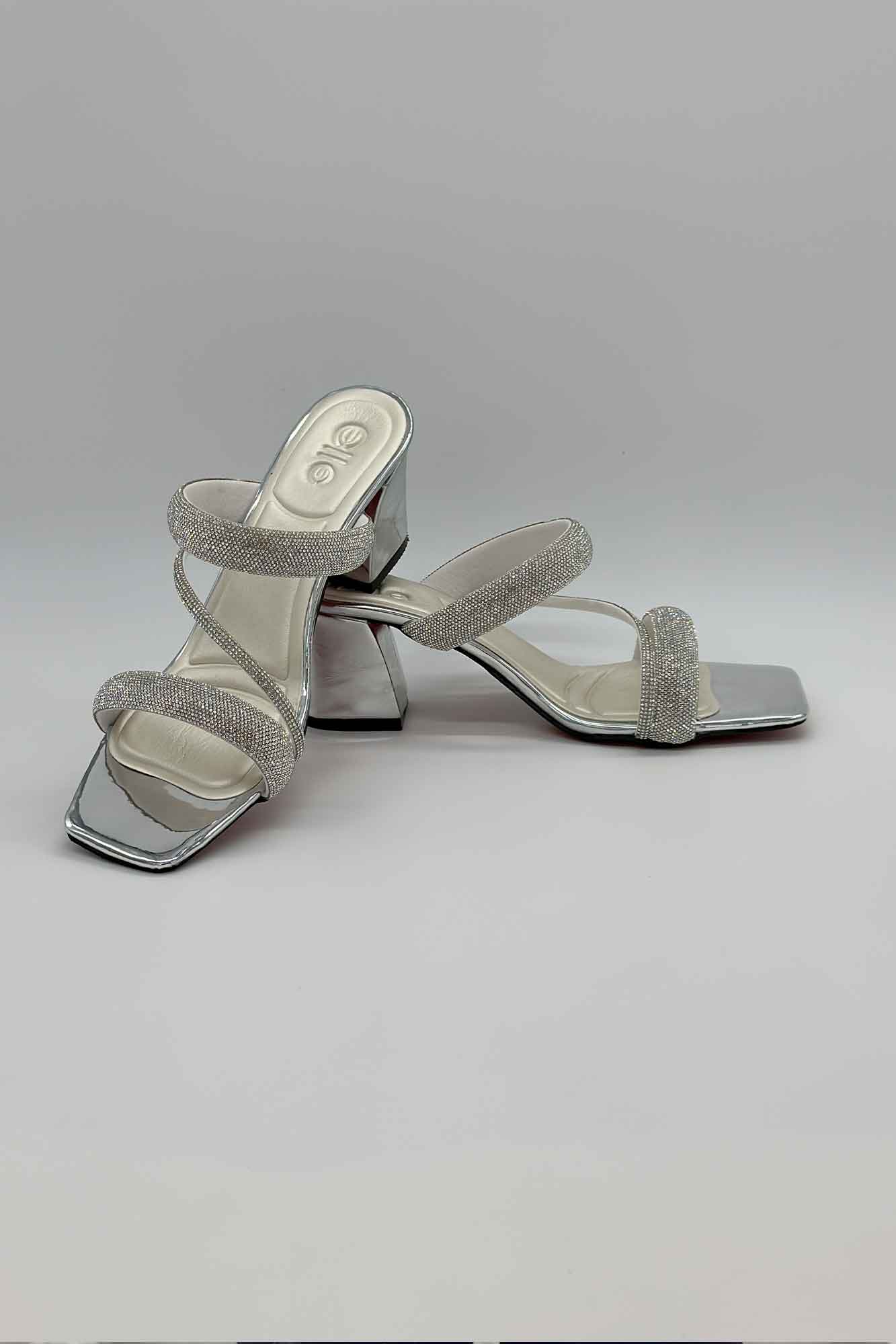 صندل پاشنه دار سه بند نگینی 