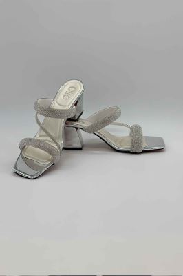 صندل پاشنه دار سه بند نگینی 