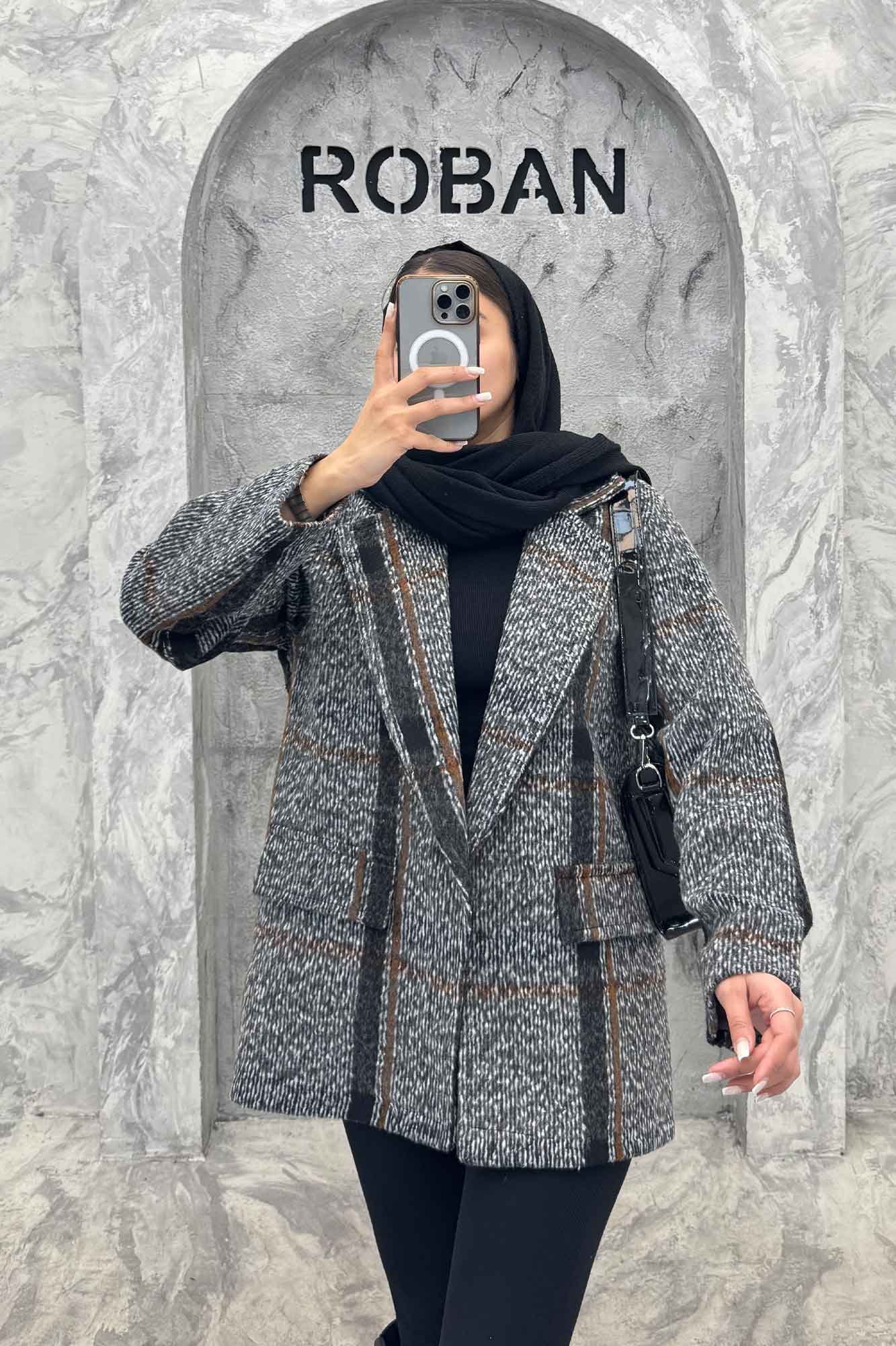 پالتو یقه انگلیسی توییت پشمی آستردار