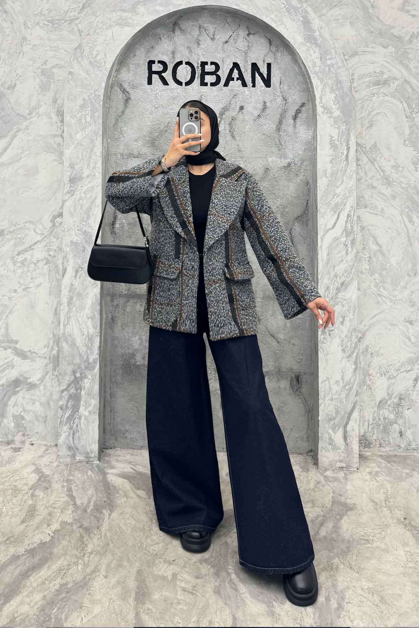 کت آستردار توییت پشمی تک دکمه توییتی