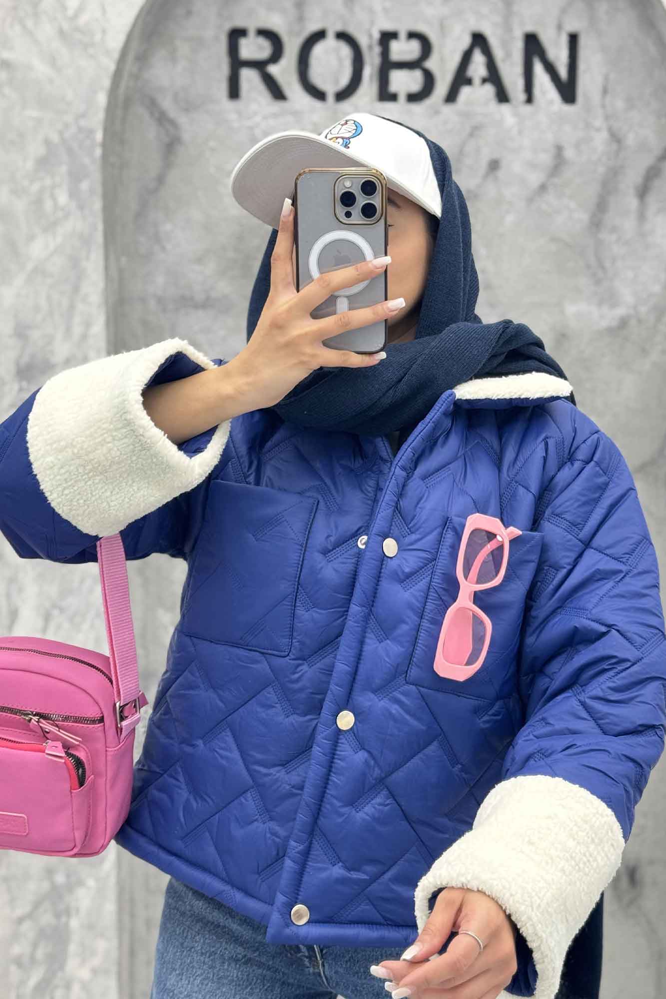 کاپشن امبوردی آستین و یقه تدی SG