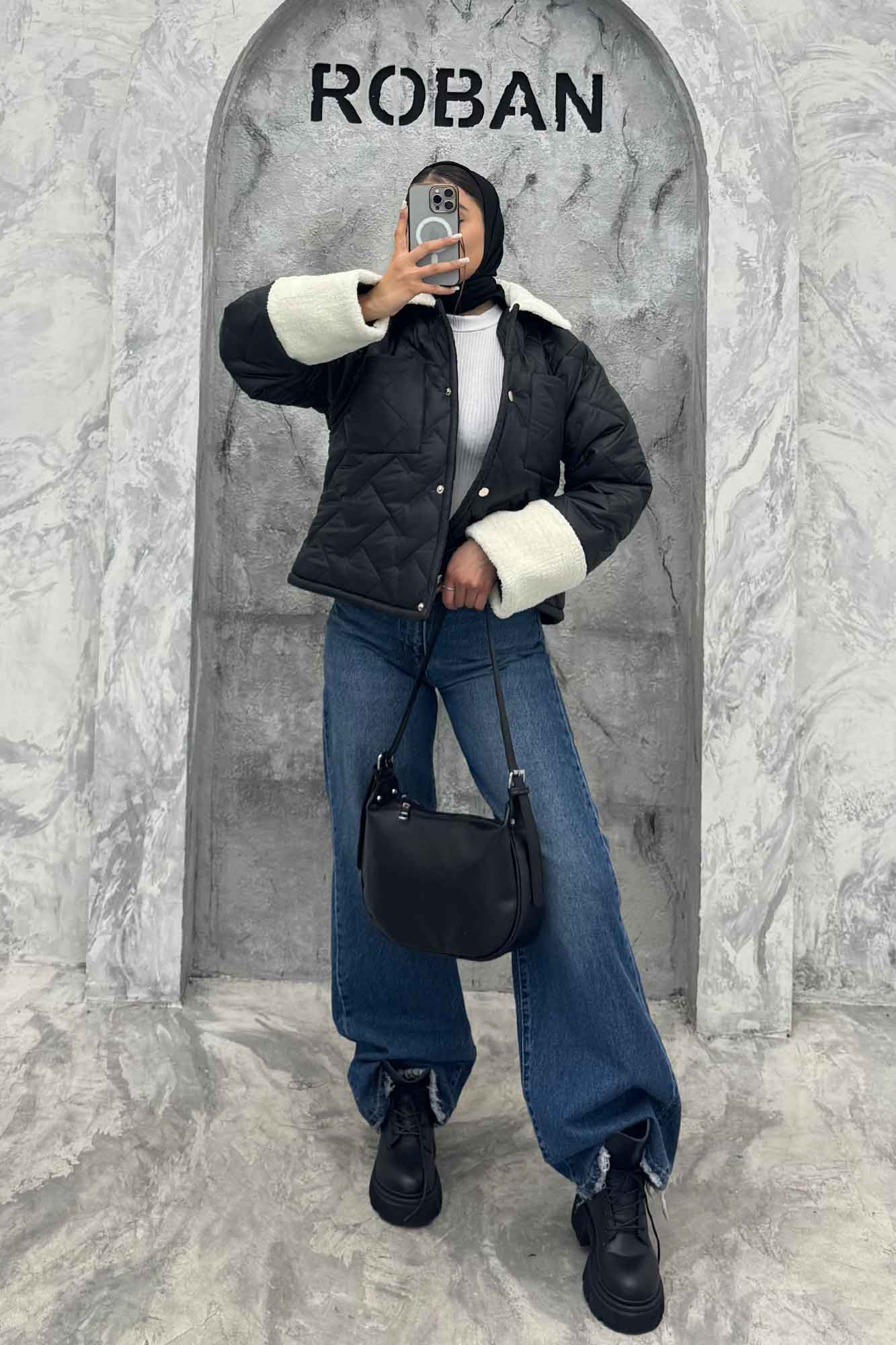 کاپشن امبوردی آستین و یقه تدی SG