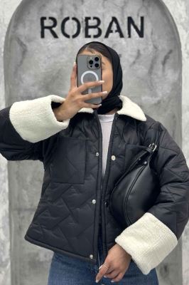 کاپشن امبوردی آستین و یقه تدی SG