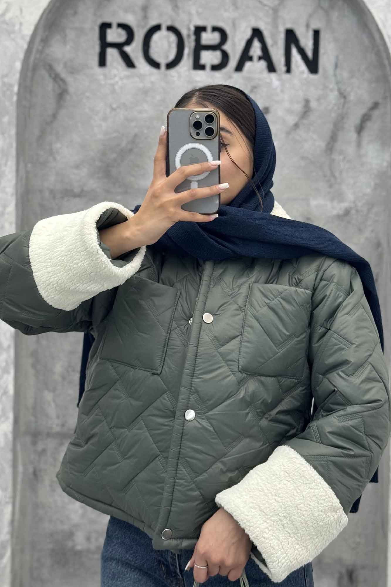 کاپشن امبوردی آستین و یقه تدی SG