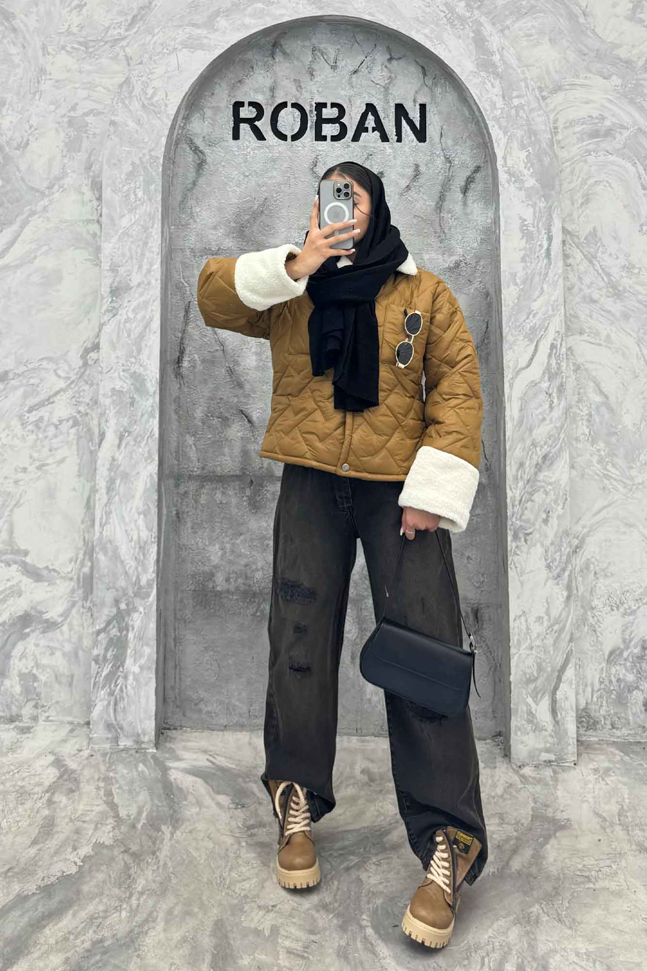 کاپشن امبوردی آستین و یقه تدی SG