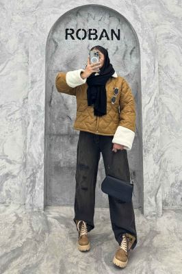 کاپشن امبوردی آستین و یقه تدی SG