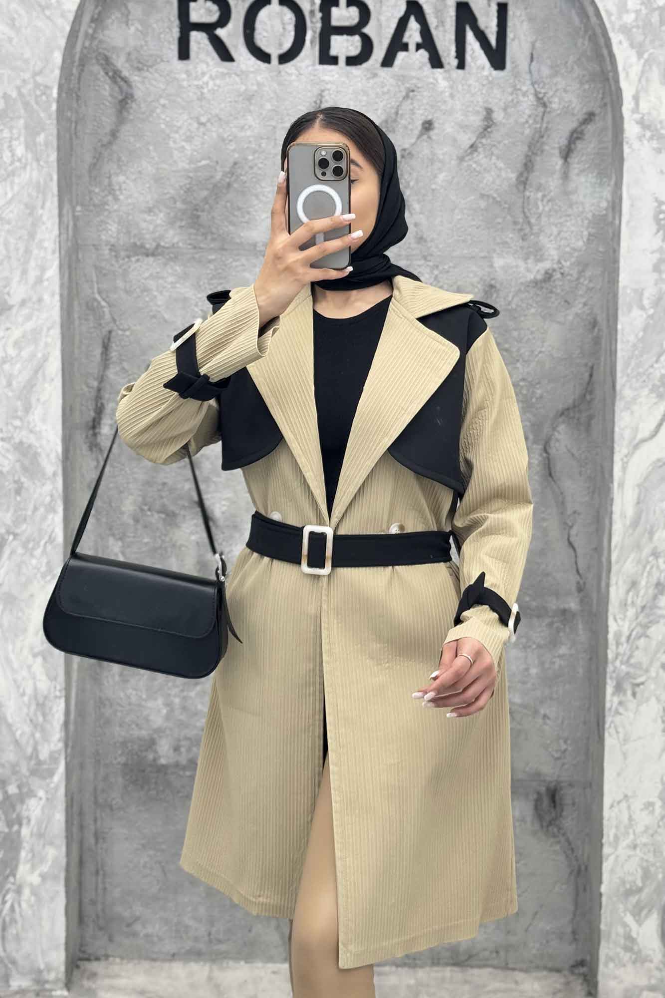 ترنچ کت بلند طرح ژیله سانتانا کرکره ای 