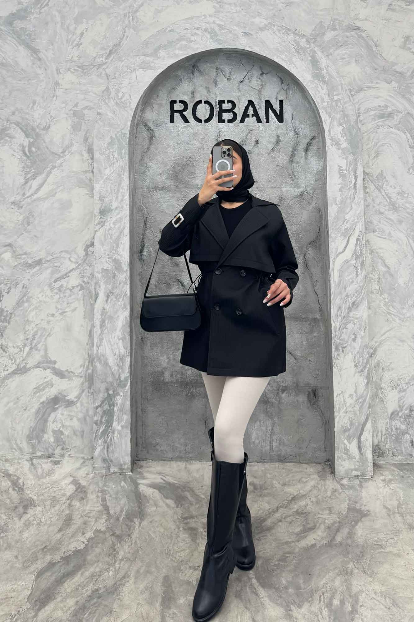 ترنچ کت کمرگت دار آستین سگک سانتانا میله ای