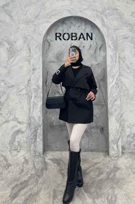 ترنچ کت کمرگت دار آستین سگک سانتانا میله ای