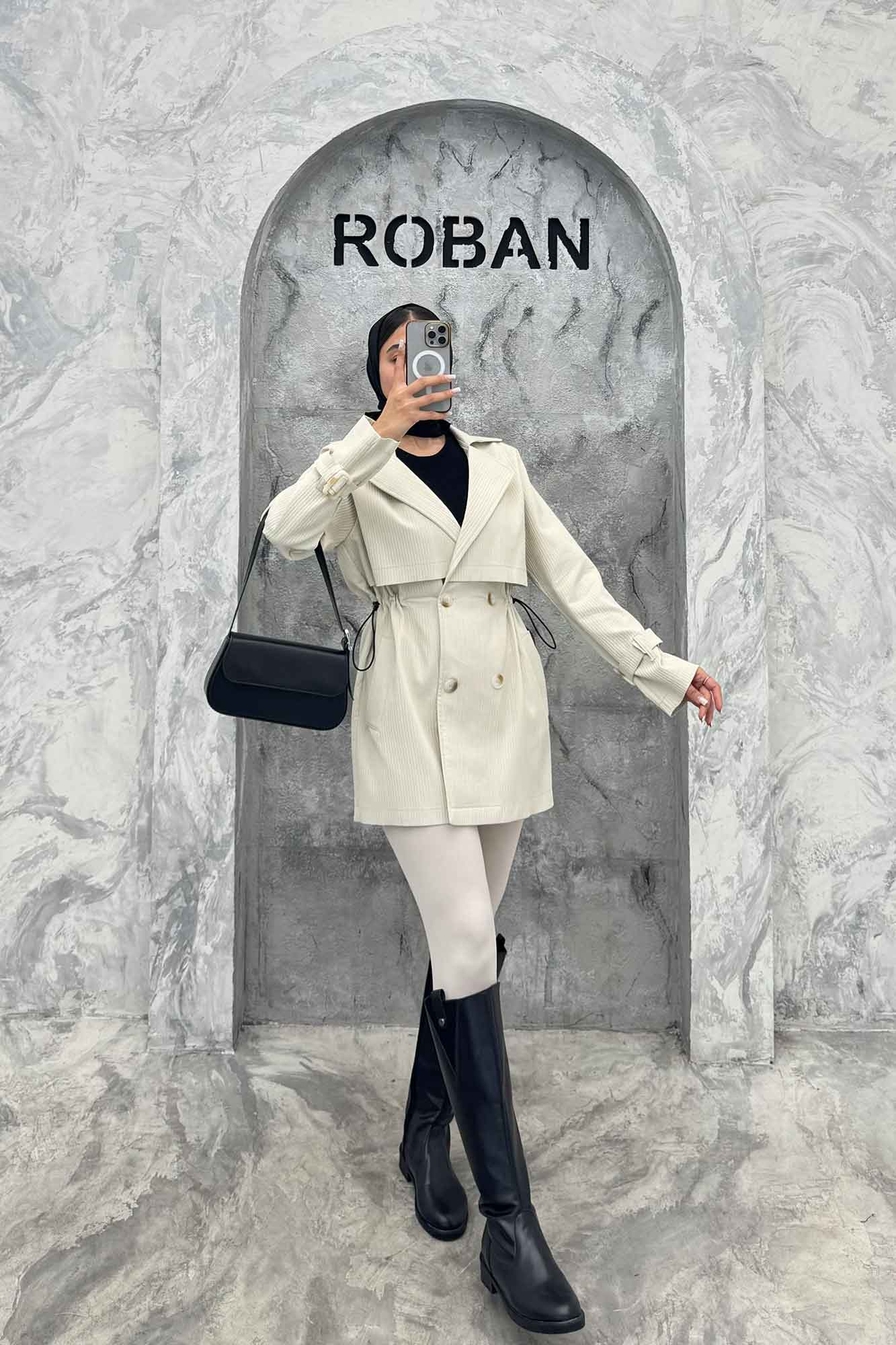 ترنچ کت کمرگت دار آستین سگک سانتانا میله ای