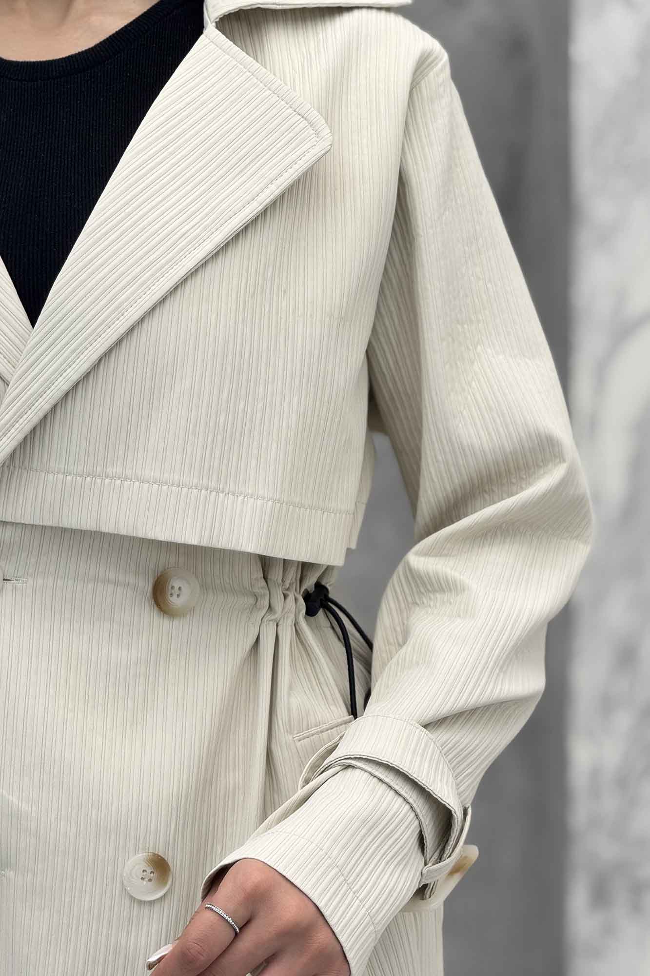 ترنچ کت کمرگت دار آستین سگک سانتانا میله ای