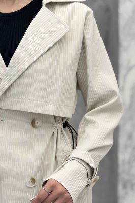 ترنچ کت کمرگت دار آستین سگک سانتانا میله ای