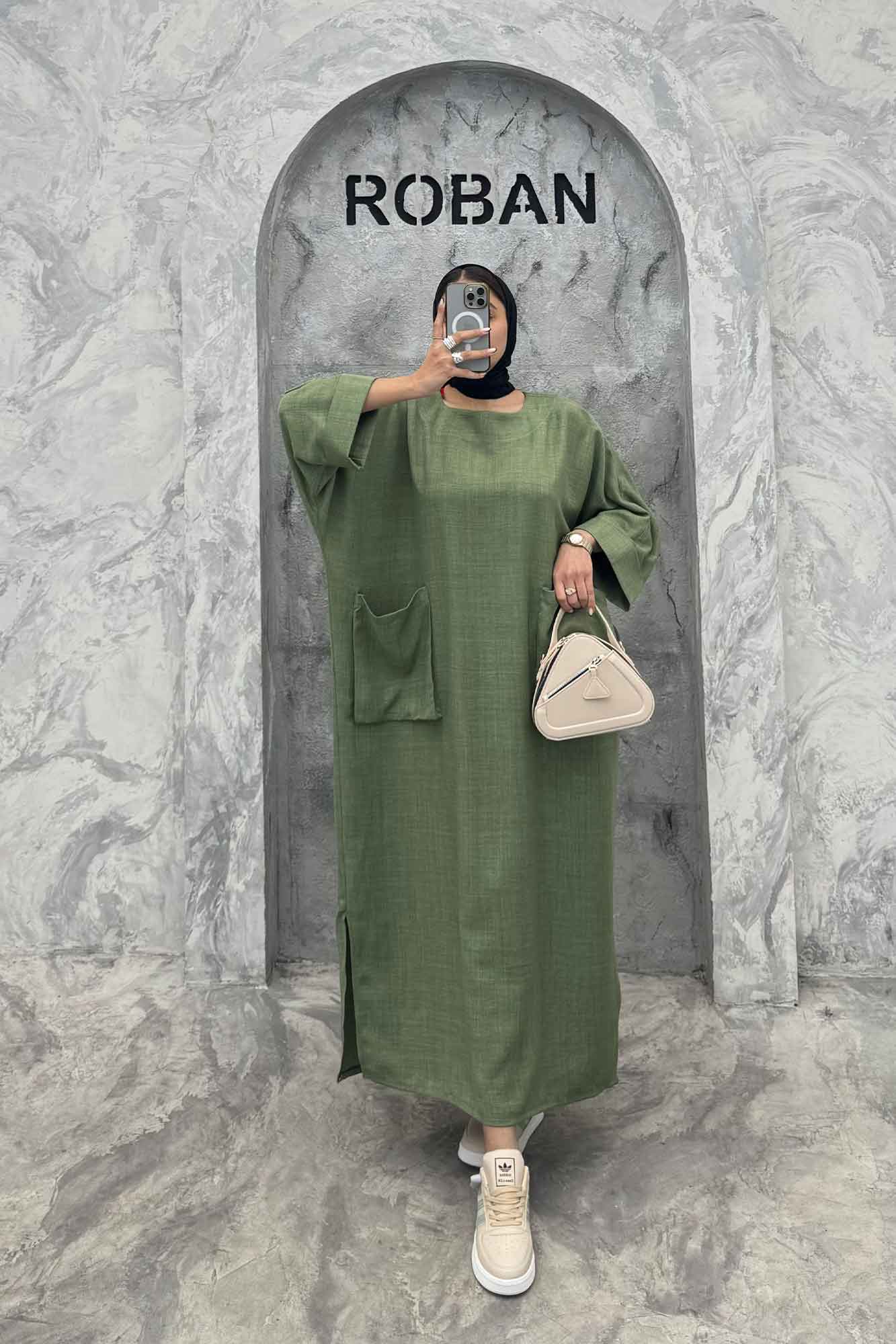 مانتو کفتان شانتون آستین سه رب دو جیب پاکتی