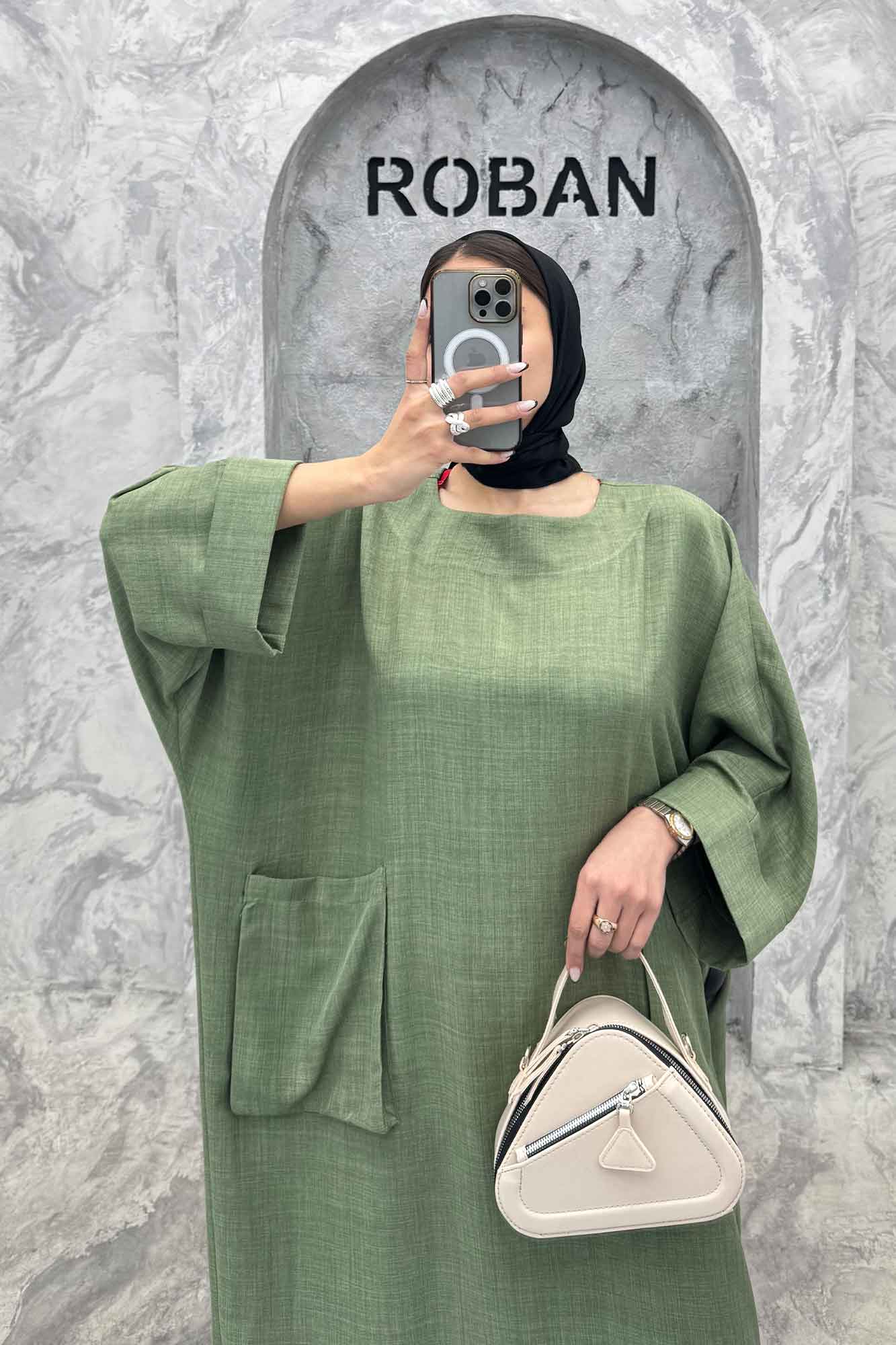 مانتو کفتان شانتون آستین سه رب دو جیب پاکتی