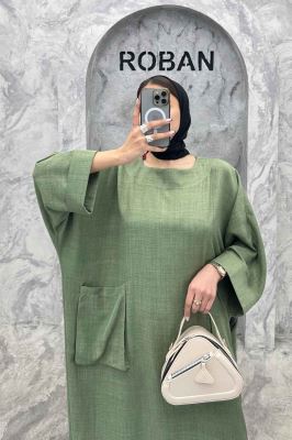 مانتو کفتان شانتون آستین سه رب دو جیب پاکتی