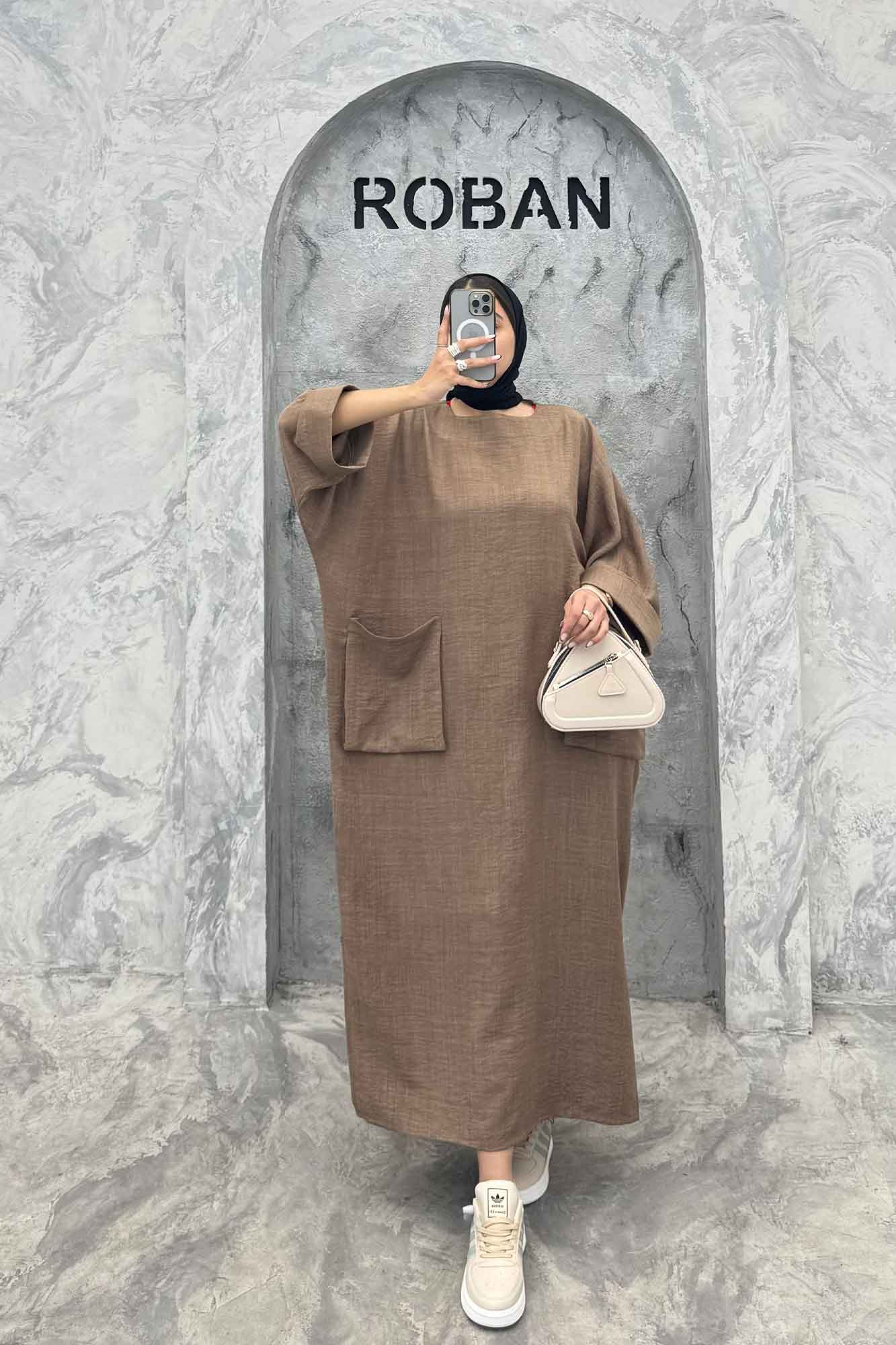 مانتو کفتان شانتون آستین سه رب دو جیب پاکتی 