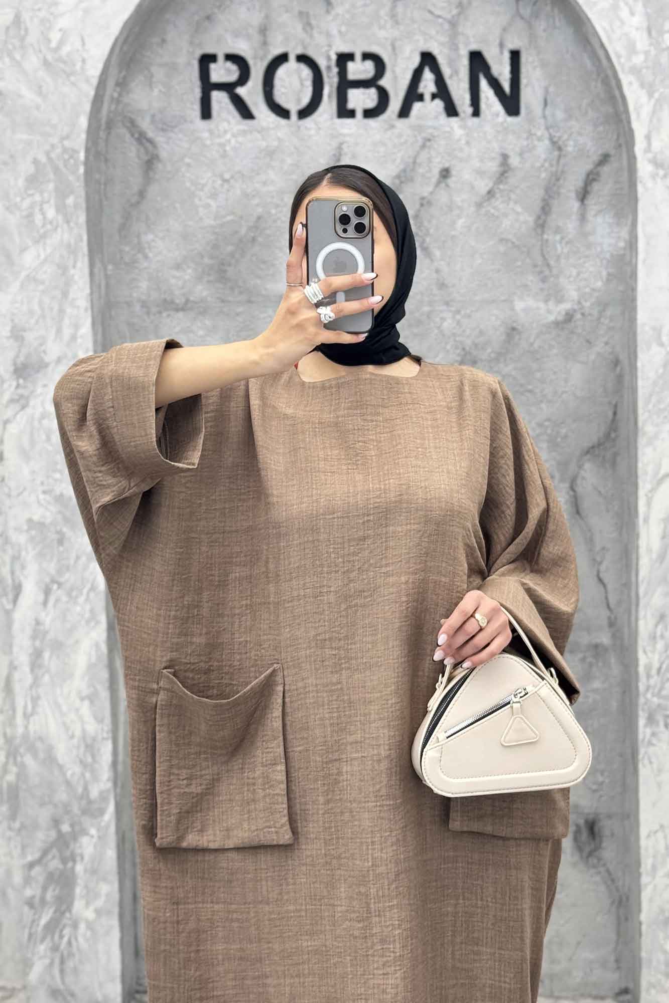 مانتو کفتان شانتون آستین سه رب دو جیب پاکتی 