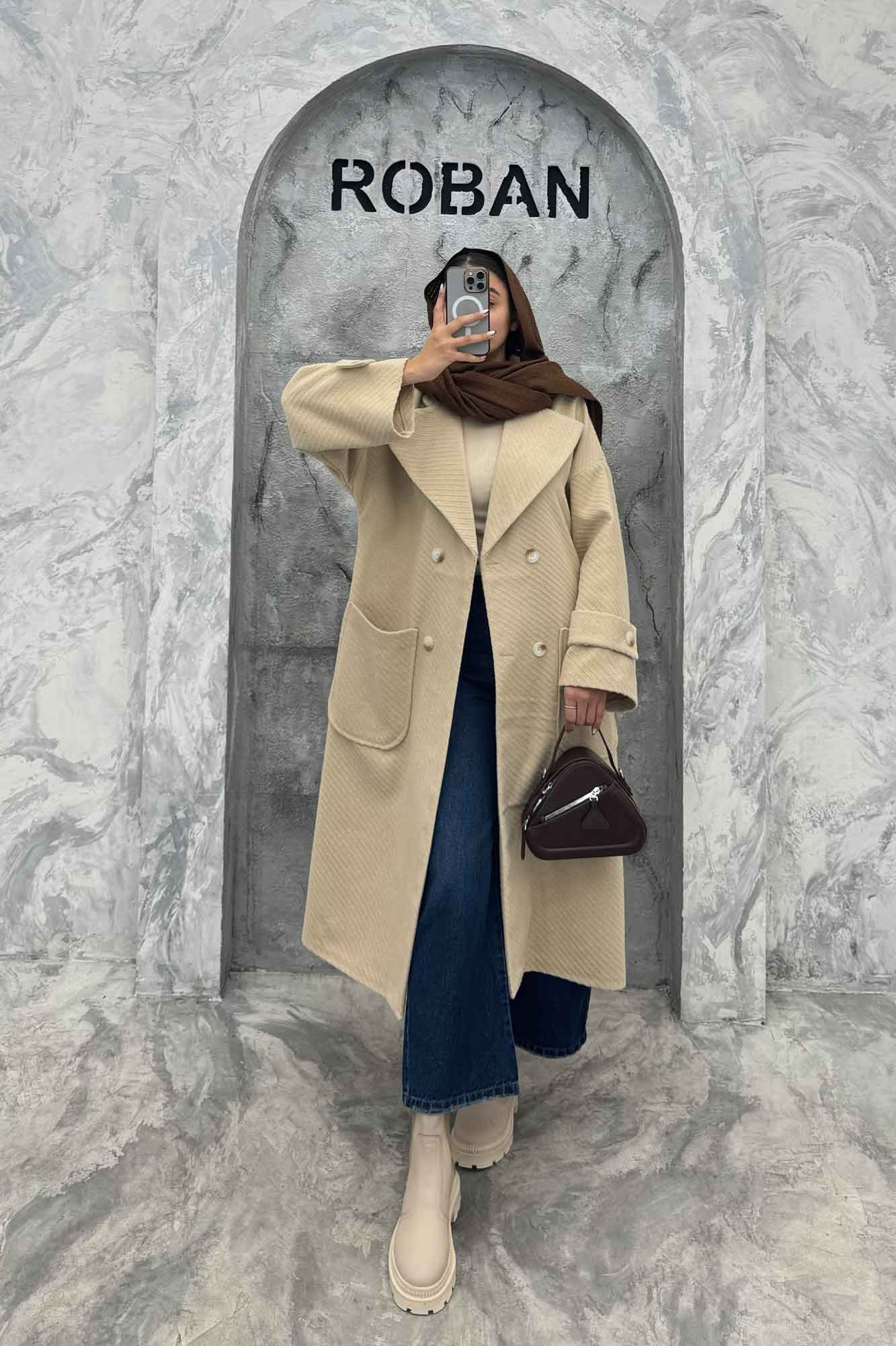 پالتو فوتر کجراه برجسته دو جیب هلال آمور