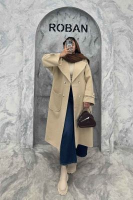 پالتو فوتر کجراه برجسته دو جیب هلال آمور