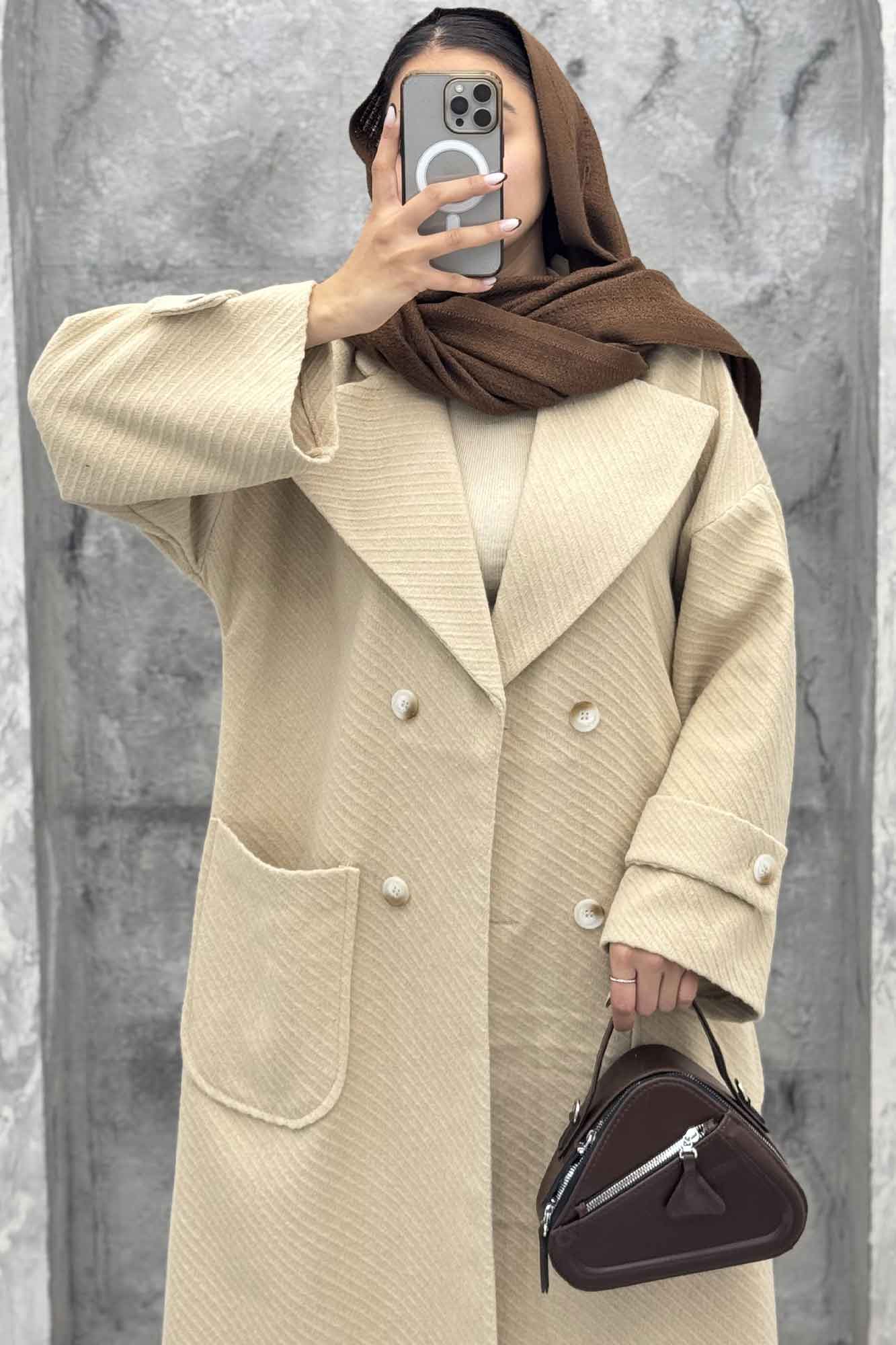 پالتو فوتر کجراه برجسته دو جیب هلال آمور