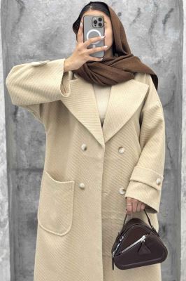 پالتو فوتر کجراه برجسته دو جیب هلال آمور