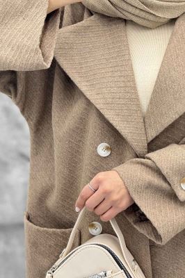 پالتو فوتر کجراه برجسته دو جیب هلال آمور