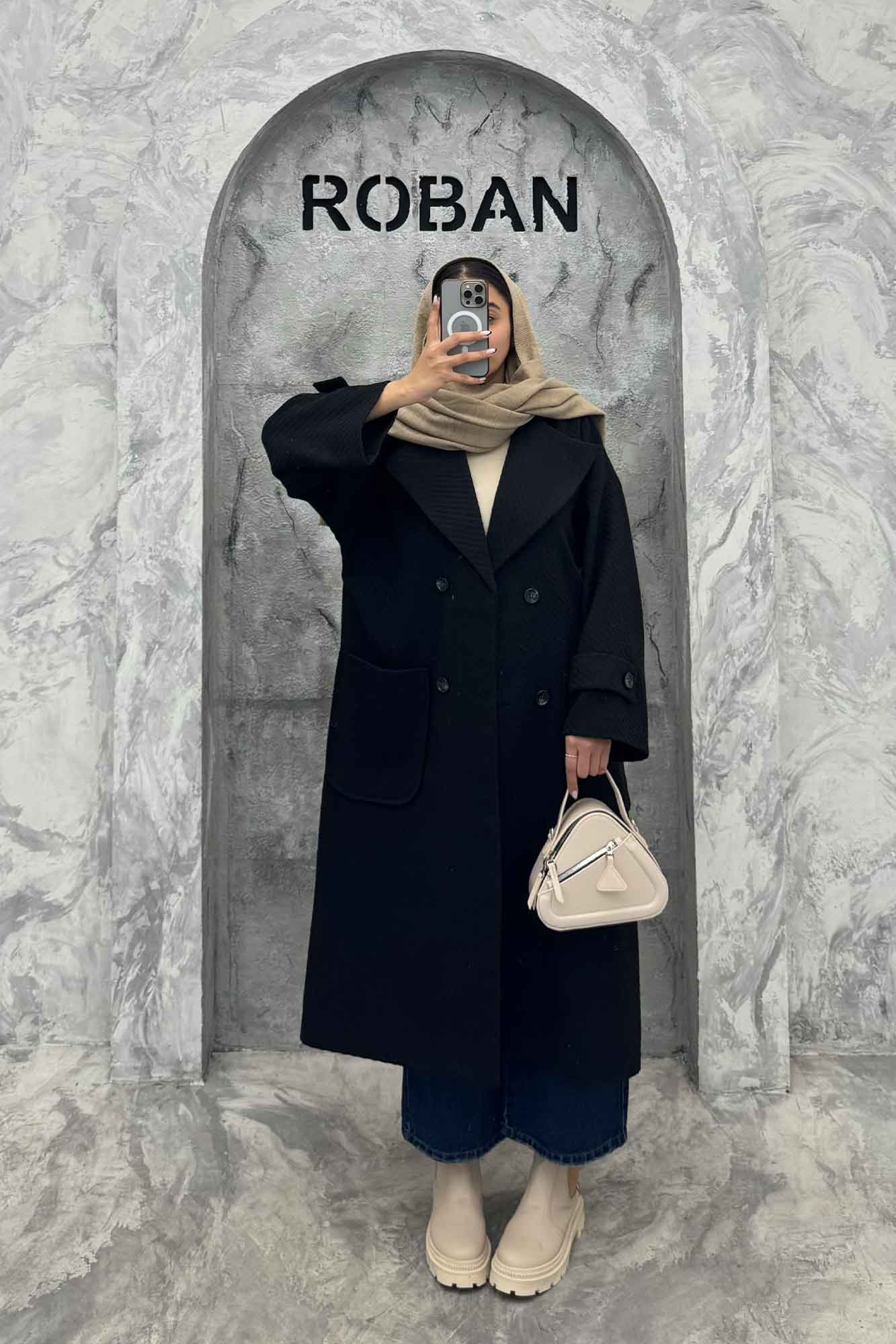 پالتو فوتر کجراه برجسته دو جیب هلال آمور