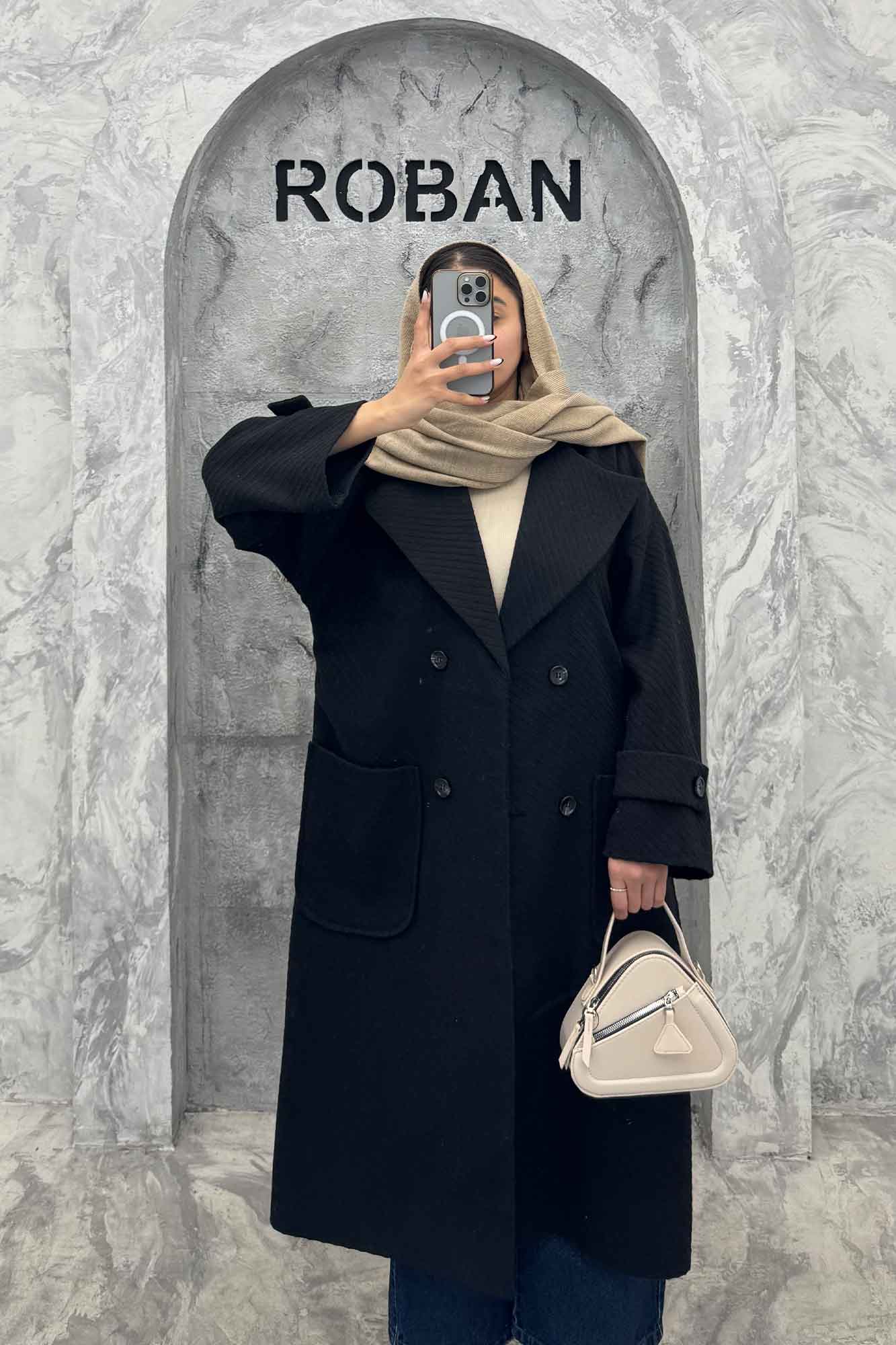 پالتو فوتر کجراه برجسته دو جیب هلال آمور