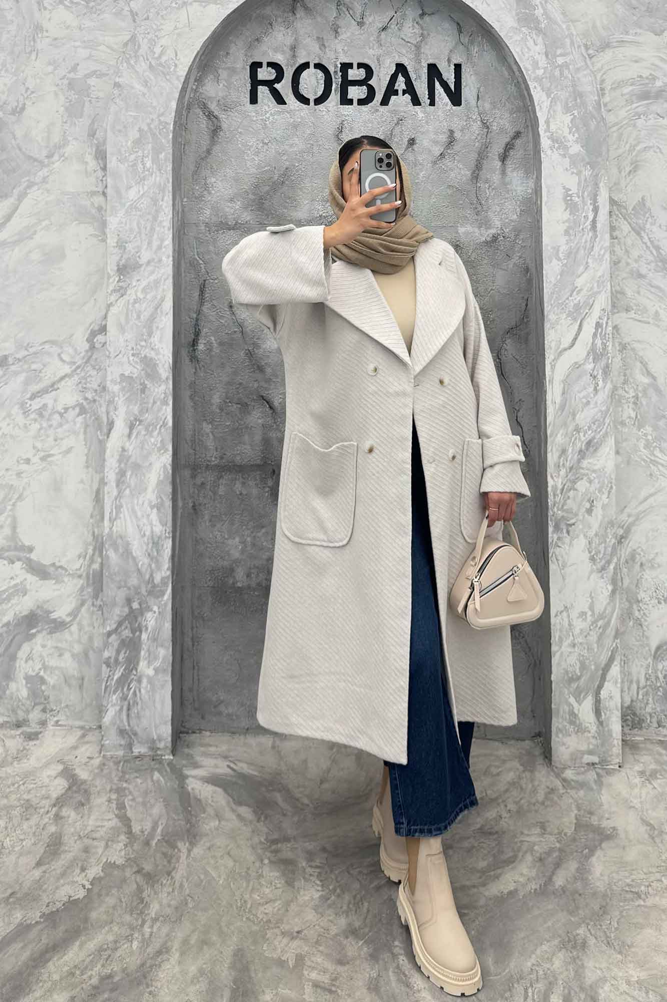 پالتو فوتر کجراه برجسته دو جیب هلال آمور