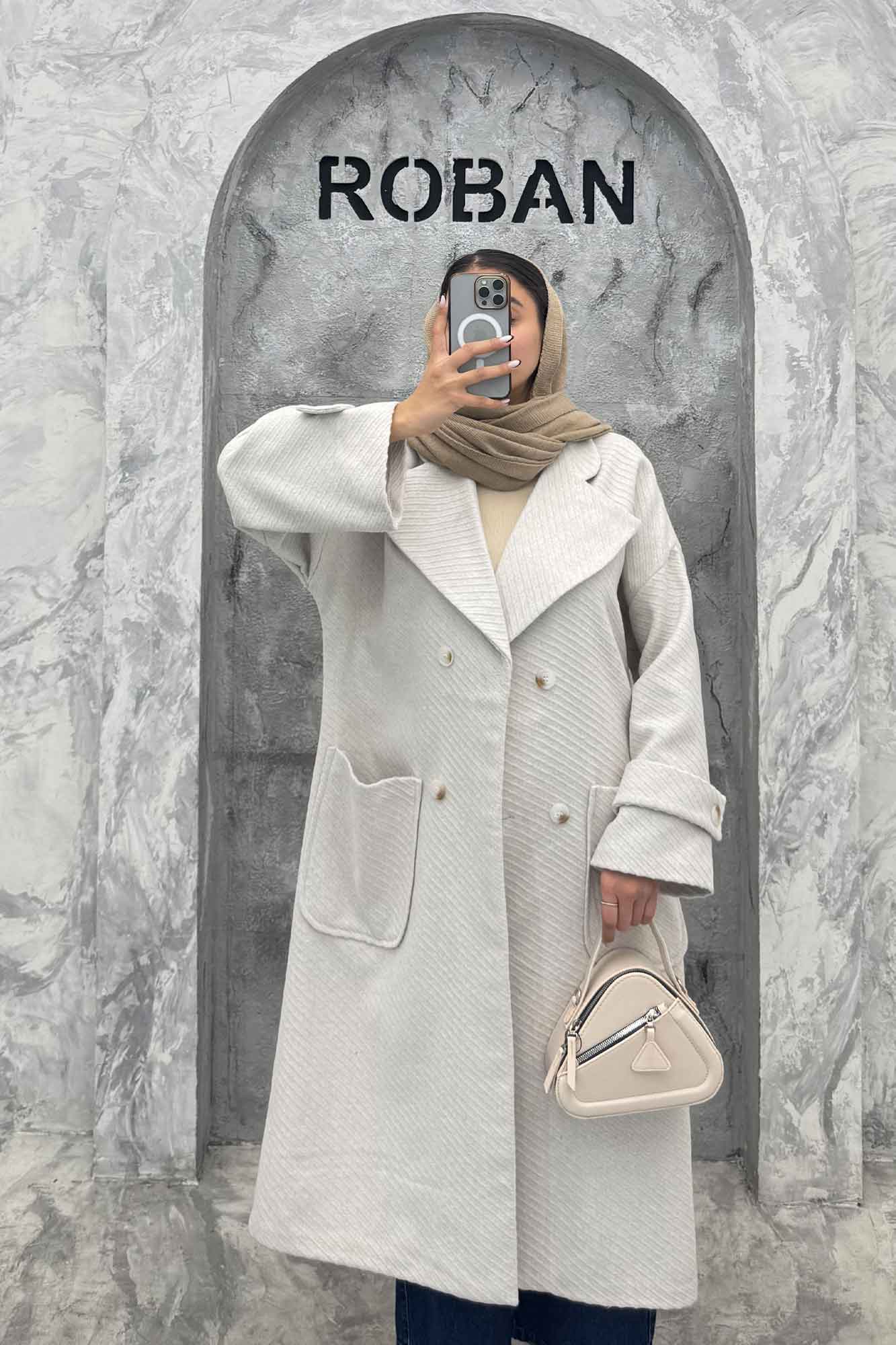 پالتو فوتر کجراه برجسته دو جیب هلال آمور