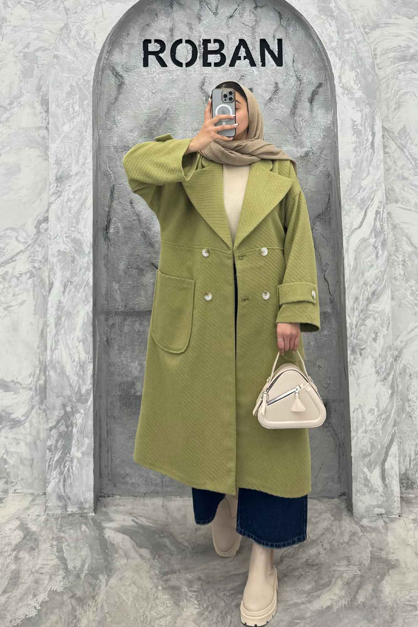 پالتو فوتر کجراه برجسته دو جیب هلال آمور