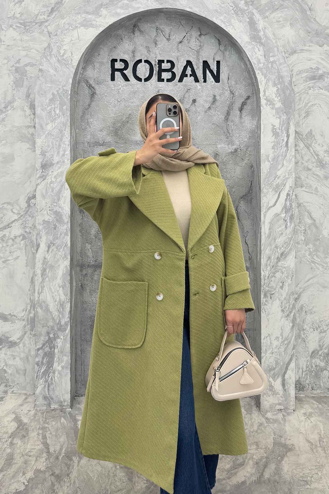 پالتو فوتر کجراه برجسته دو جیب هلال آمور