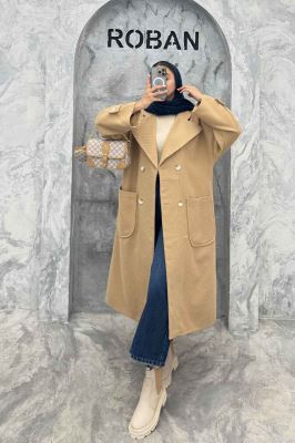 پالتو فوتر کجراه برجسته دو جیب هلال آمور