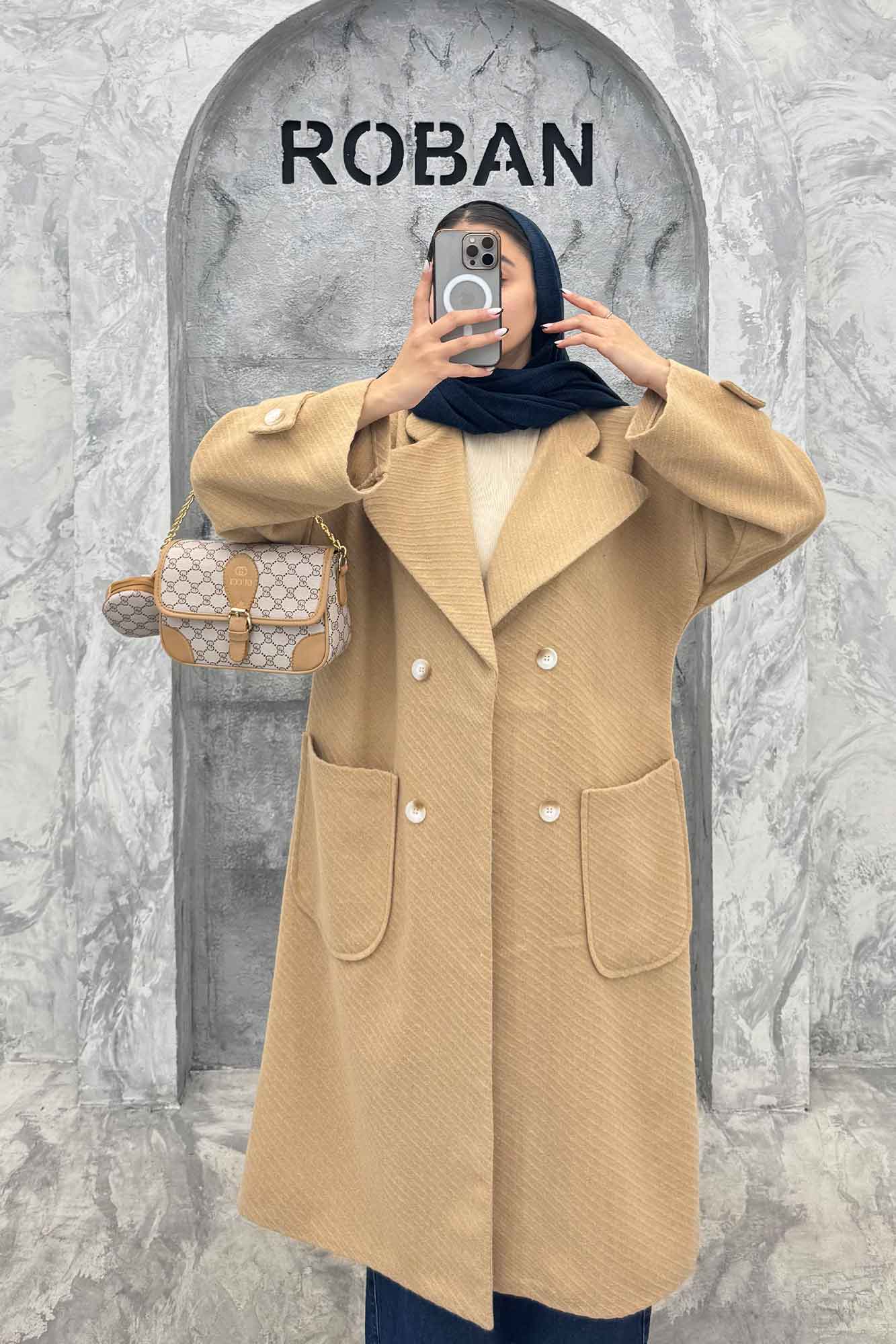 پالتو فوتر کجراه برجسته دو جیب هلال آمور