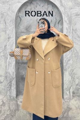 پالتو فوتر کجراه برجسته دو جیب هلال آمور